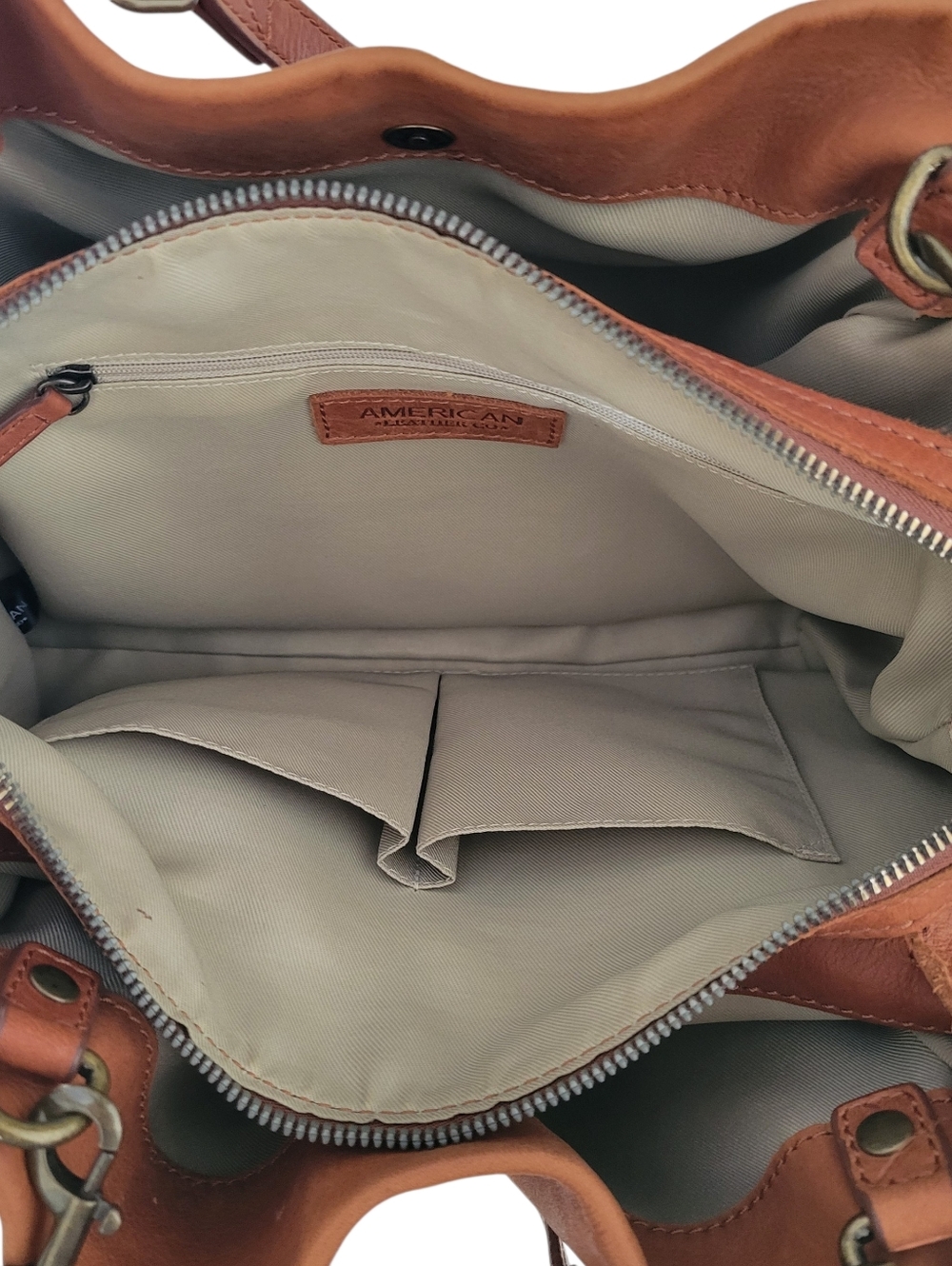 American Leather Co | Cognac Brown Real Leather Shoulder Bag - Picture 5 of 15